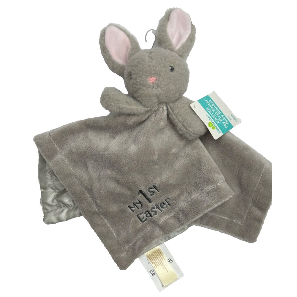 New Dandee Baby Security Blanket My 1st Easter Grey Tan Bunny Rabbit Rattle